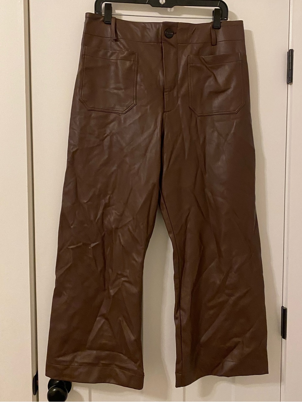 Anthropologie Maeve Colette Faux Leather Chocolate Brown Wide Leg High Rise Pant